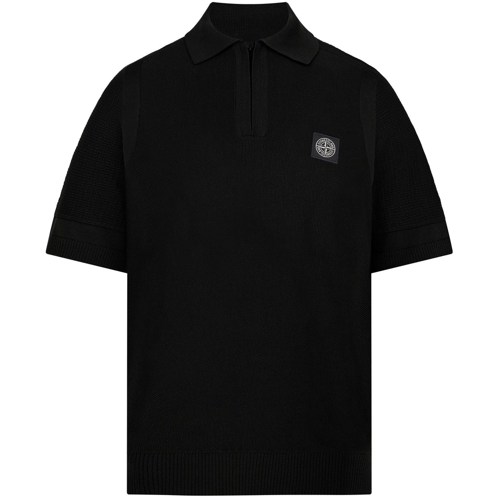 Stone Island Micro Knit Short Sleeve Polo Shirt - Nero V0029